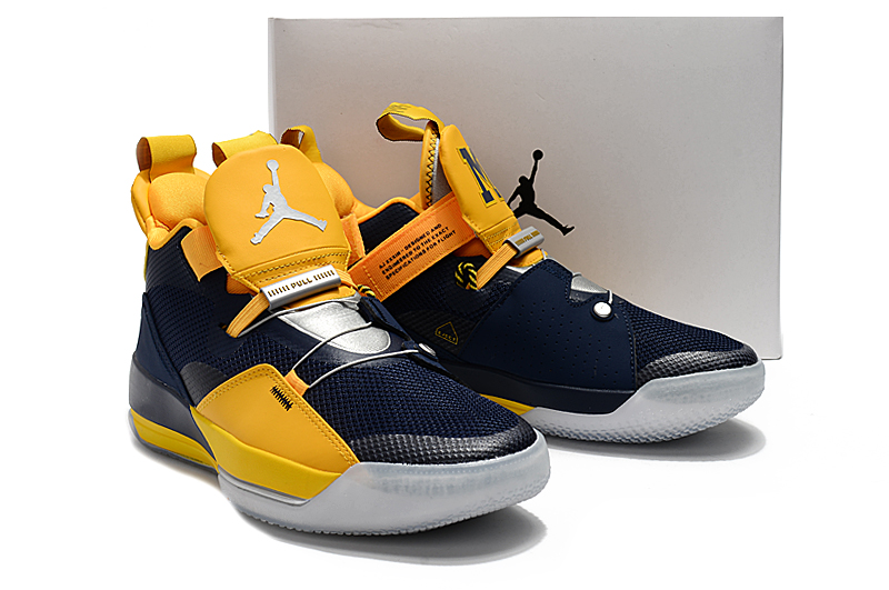 2019 Men Jordan XXXIII Deep Blue Yellow Shoes
